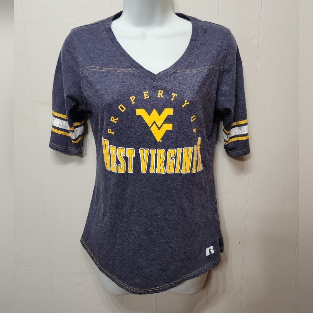 West Virginia Shirt Medium WV Mountaineers WVU‎ Blue Gold Russell Athletic C415